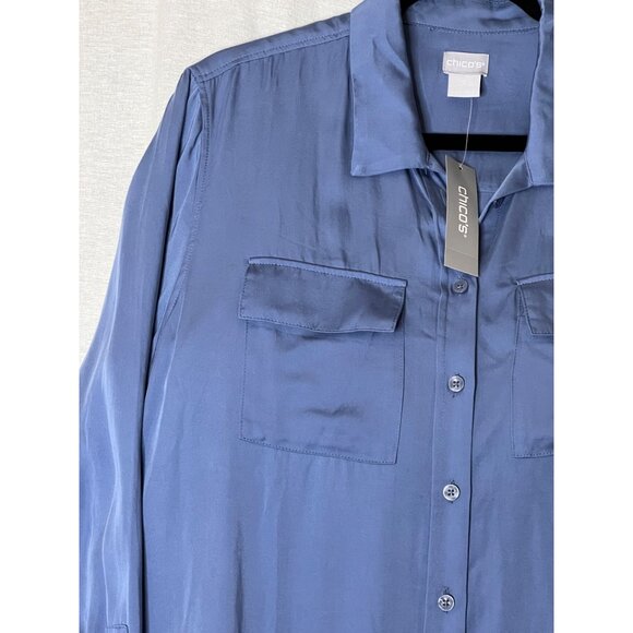 Chico's Women's Modal Button-Up Shirt Size 2 (US 12/14) Blue Career Boho - Picture 2 of 13